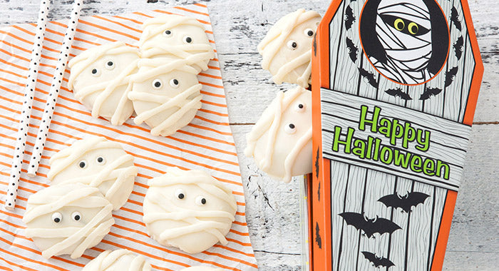 Halloween cookies in coffin tray