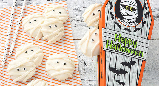 Halloween cookies in coffin tray