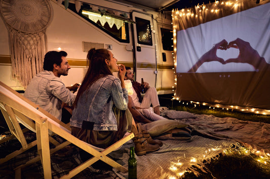 Friends enjoying an outdoor movie night