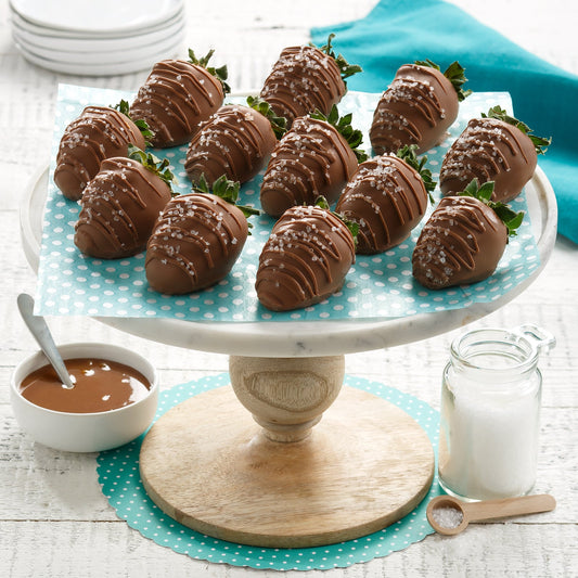 Dozen Sea Salt Belgian Chocolate Strawberries with Caramel